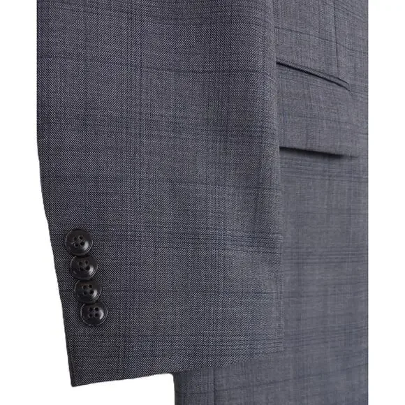 Michael Kors Mens Classic Fit 2 Piece Suit 36R 30x32 Grey Blue Plaid Wool NWT